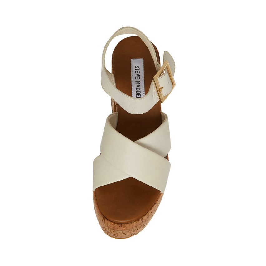 White Steve Madden Palmer Leather Women's Platform Sandals | PH 1034L16F